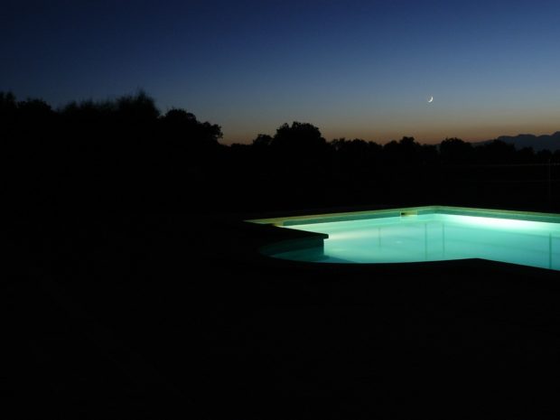 swimming pool at night